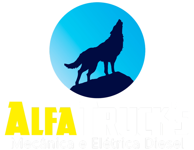 Alfa Trucks logomarca azul e branco.